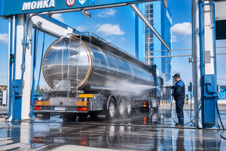 Мойка автоцистерны на станции: высокое давление и вода