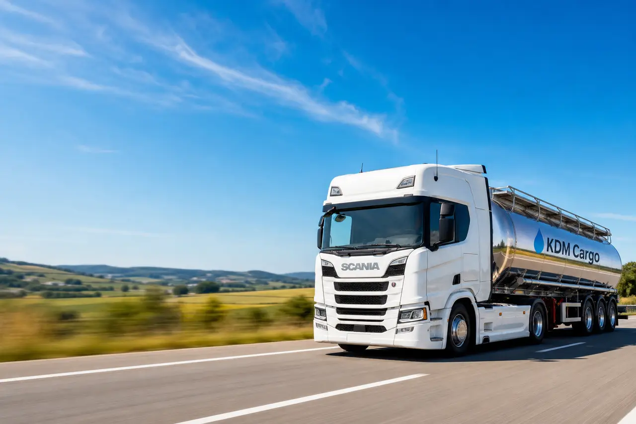 Автопоезд-цистерна KDM Cargo в движении